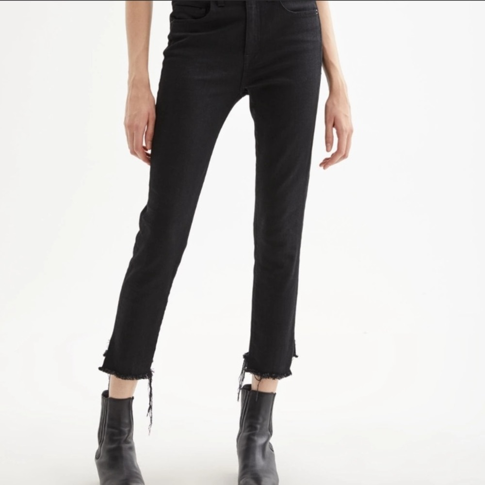 NWT Nili Lotan High Rise Skinny Jean Raw Hem in Jet Black size 25